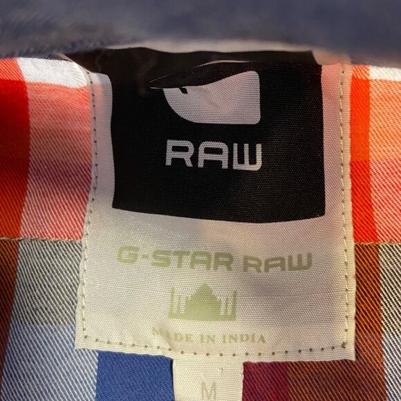 G-Star Raw Men’s Red Blue Plaid Button-Up Shirt Epaulets Size M Streetwear - Picture 3 of 16